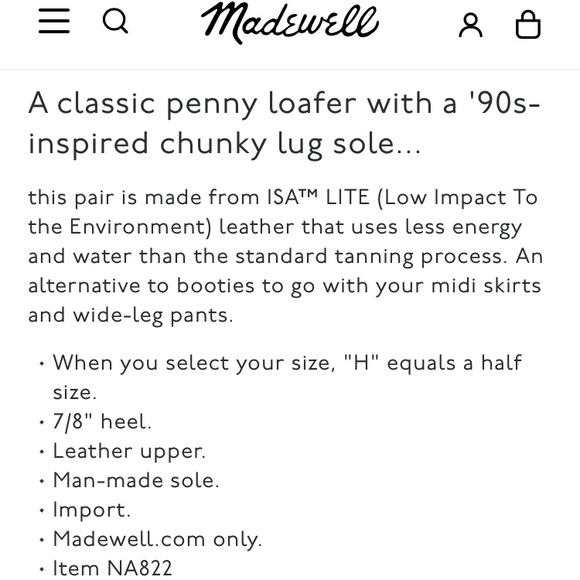 Madewell The Corinne Lug Sole Loafer. Leather. Size 8.5 - Picture 12 of 12